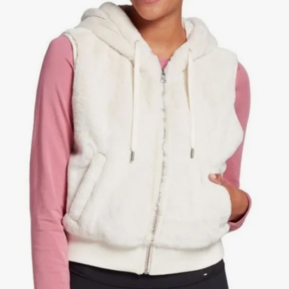 NWT CALIA by Carrie Underwood Women's Pristine Faux Fur Hooded Vest ~ Size Large